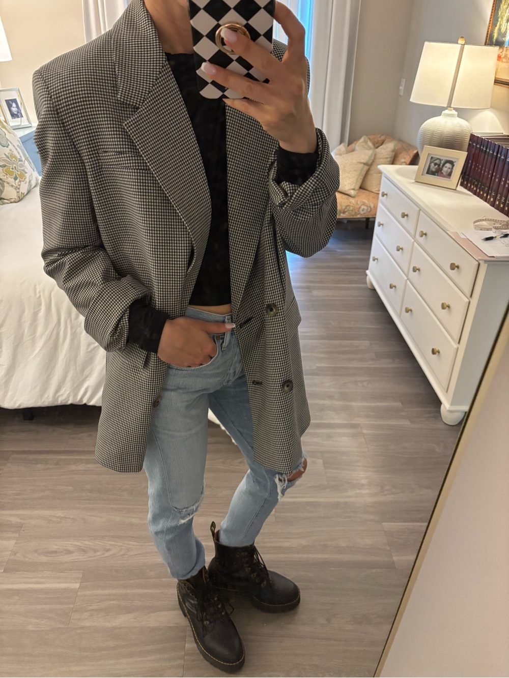 🖤🤍 Zara Gingham Oversized Double-Breasted Blazer — NWT 🖤🤍